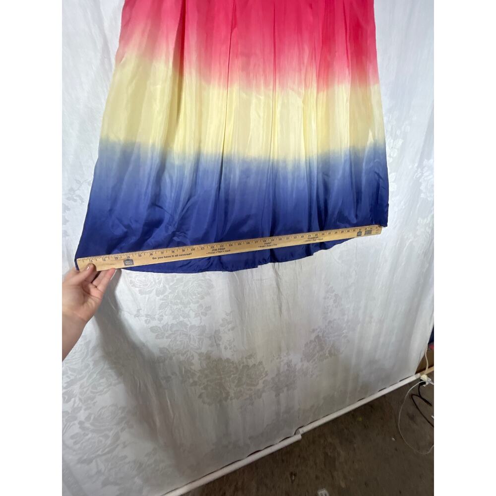 WD NY Skirt 10 100% Silk Pink Yellow Blue Dip Dye Pleated A Line Lined - Picture 5 of 7